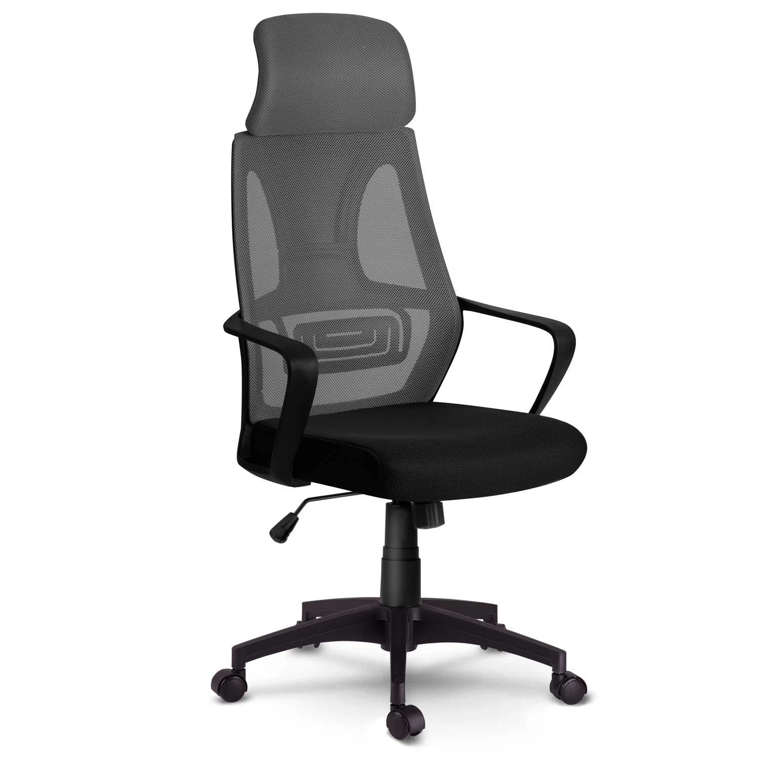 Sofotel Biuro kėdė su mikrotinklu, pilka ergonomiška stalo kėdė, reguliuojama galvos atrama, kvėpuojanti biuro kėdė, patogi kompiuterio kėdė