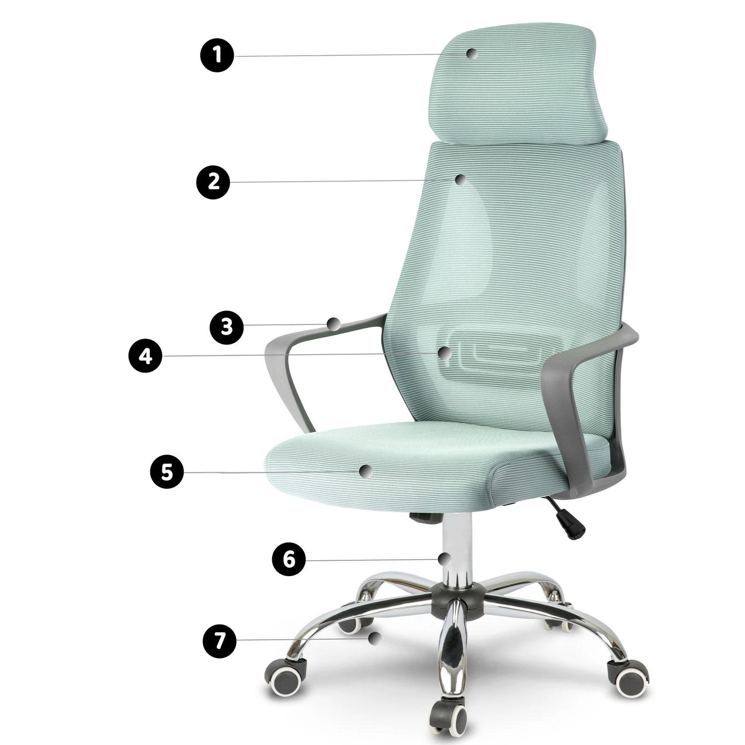 Sofotel Biuro kėdė su tinklelio atlošu, reguliuojama galvos atrama ir aukščiu, ergonomiškas dizainas, modernus stilius, patogus sėdėjimas