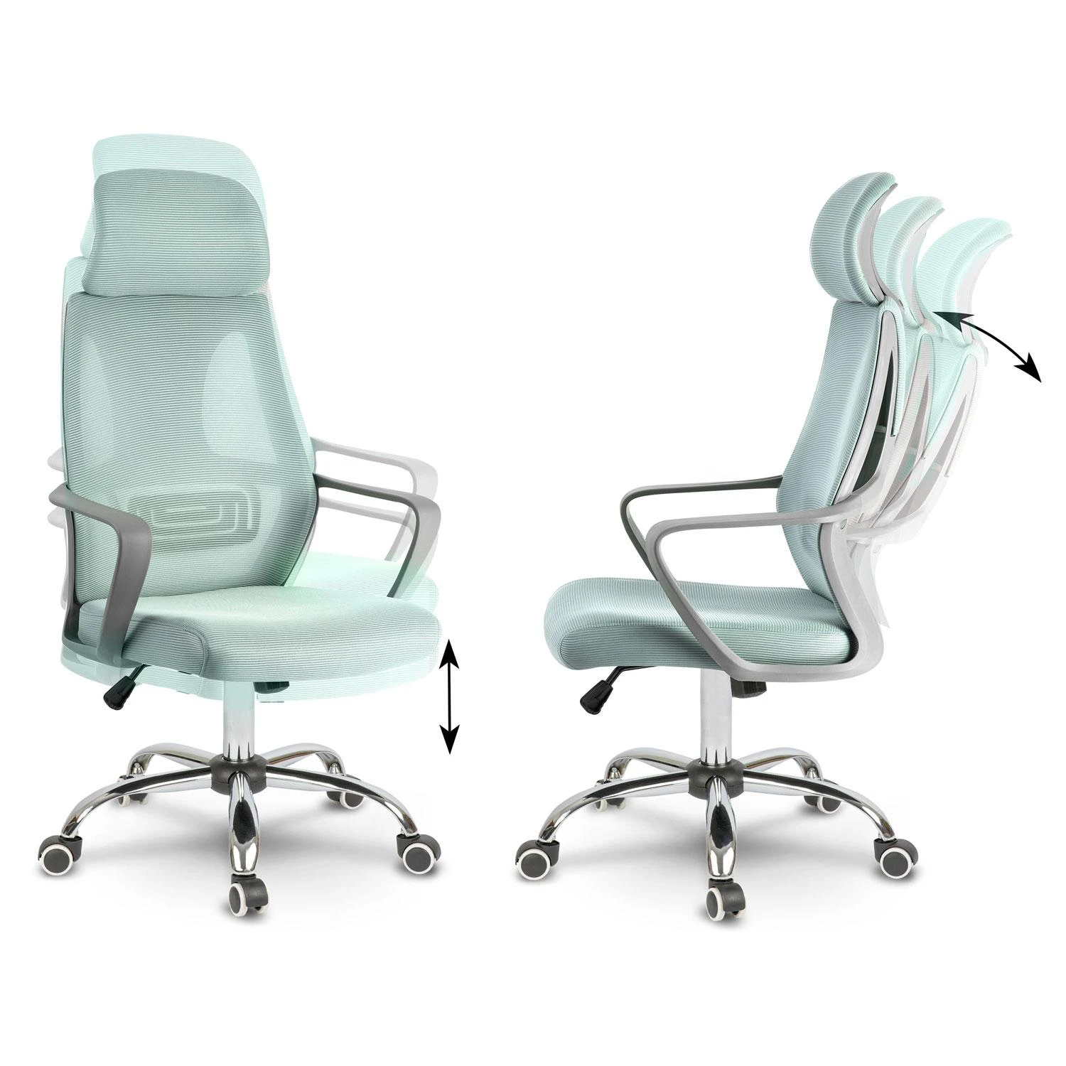 Sofotel Biuro kėdė su tinklelio atlošu, reguliuojama galvos atrama ir aukščiu, ergonomiškas dizainas, modernus stilius, patogus sėdėjimas