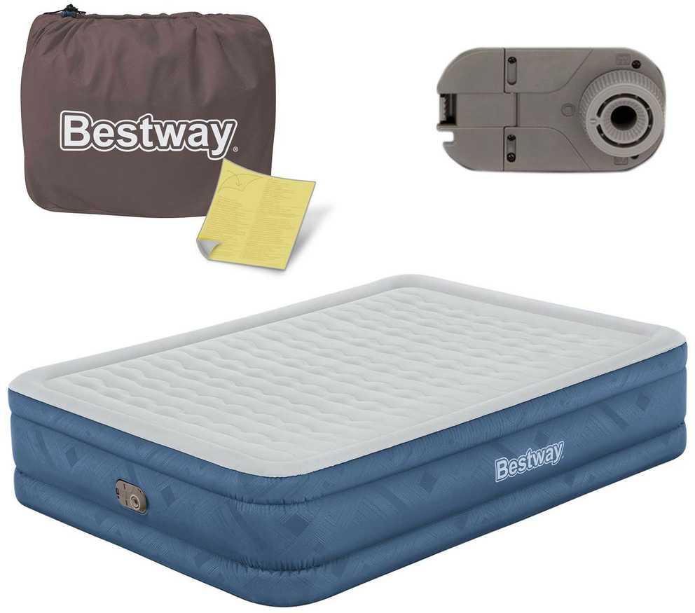 "Bestway® Fortech™" Pripučiamas dvivietis čiužinys "Snugable Top™" įmontuotas kintamosios srovės siurblys, 203 x 152 x 46 cm