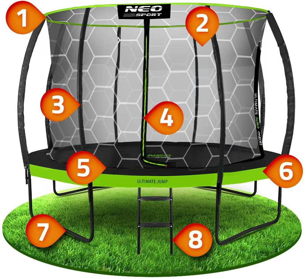 Profiliuotas sodo batutas 12 pėdų / 374 cm su vidiniu Neo-Sport tinkleliu
