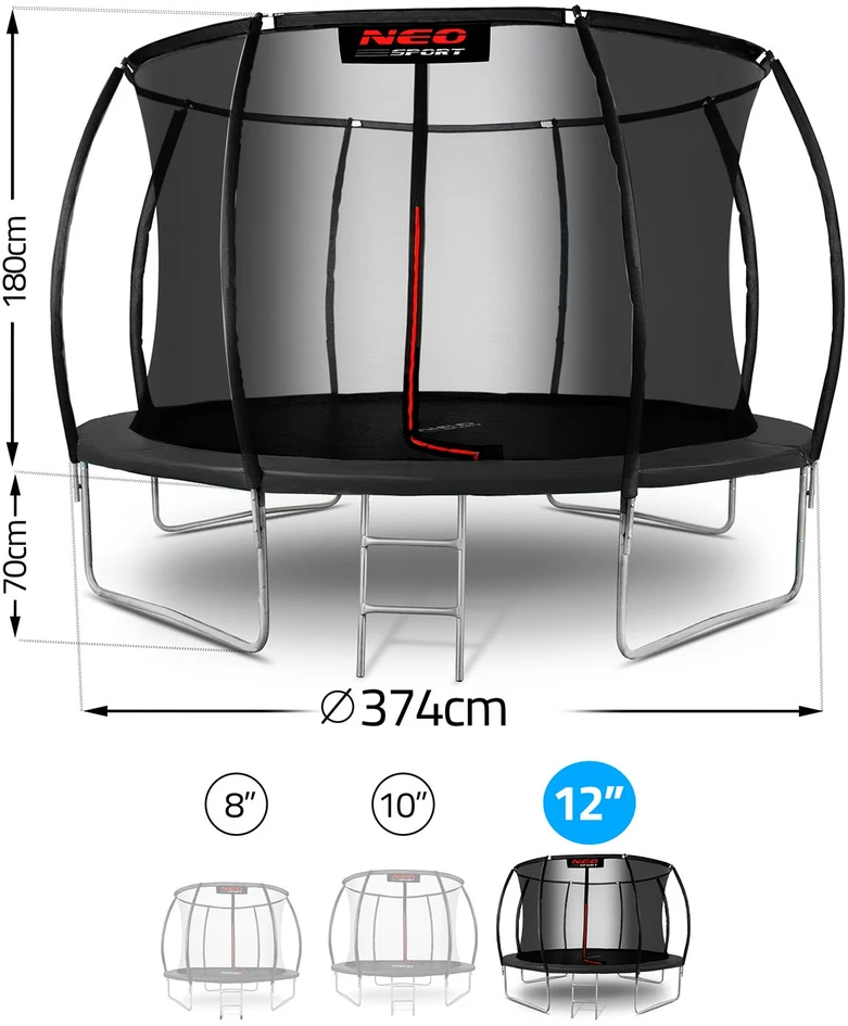 Profiliuotas sodo batutas 12 pėdų / 374 cm su vidiniu Neo-Sport tinkleliu