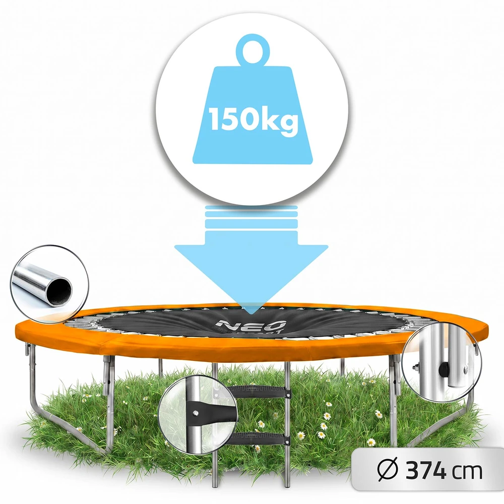 Profiliuotas sodo batutas 12 pėdų / 374 cm su vidiniu Neo-Sport tinkleliu