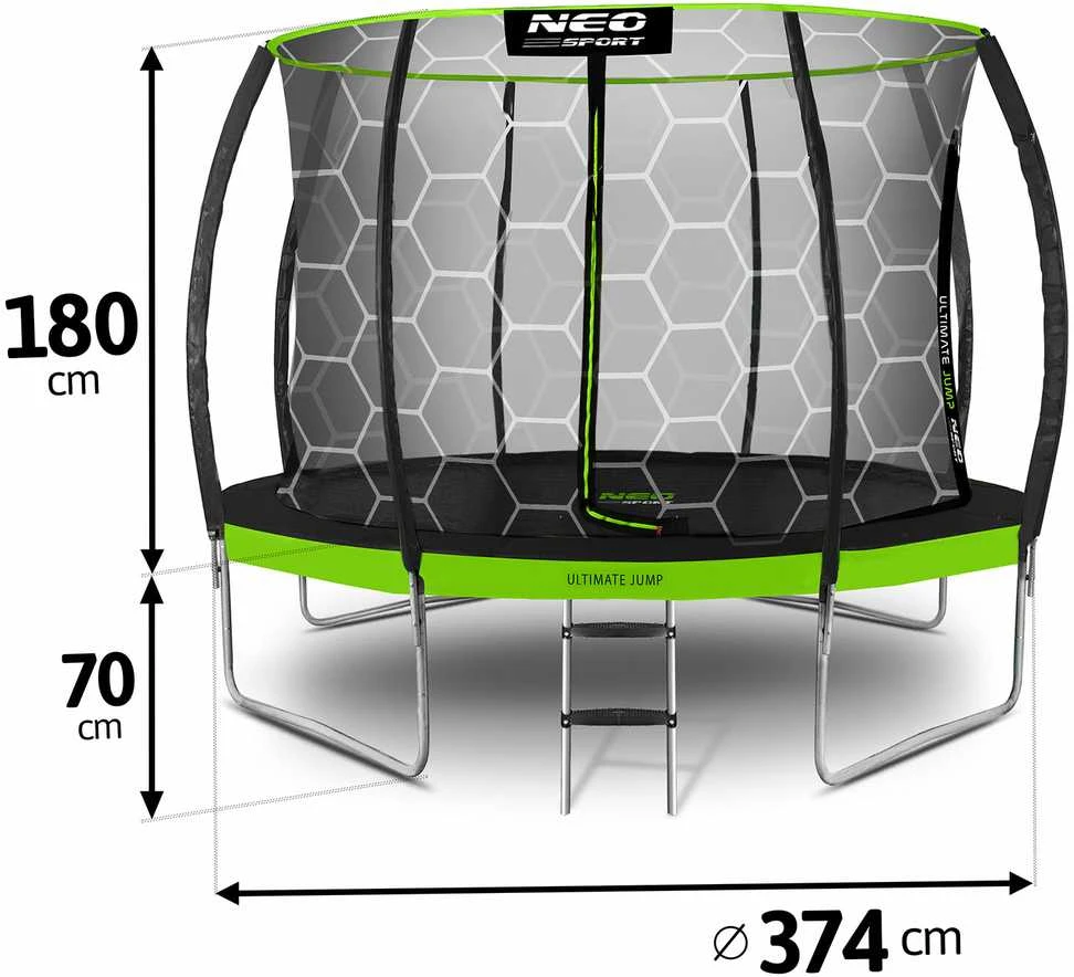 Profiliuotas sodo batutas 12 pėdų / 374 cm su vidiniu Neo-Sport tinkleliu