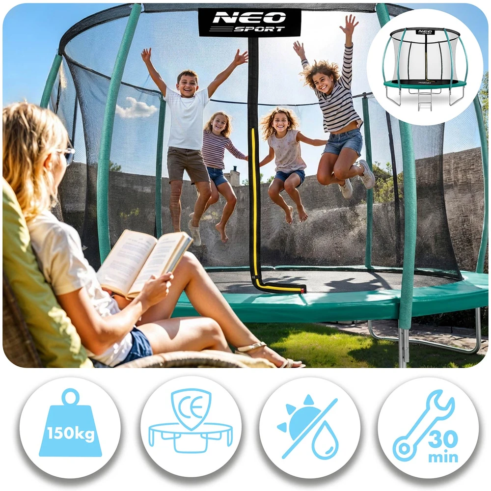 Profiliuotas sodo batutas 12 pėdų / 374 cm su vidiniu Neo-Sport tinkleliu