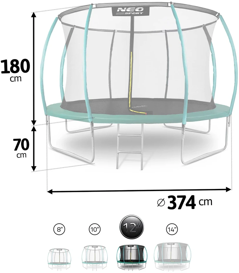 Profiliuotas sodo batutas 12 pėdų / 374 cm su vidiniu Neo-Sport tinkleliu