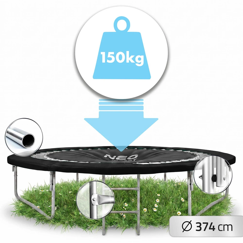 Profiliuotas sodo batutas 12 pėdų / 374 cm su vidiniu Neo-Sport tinkleliu