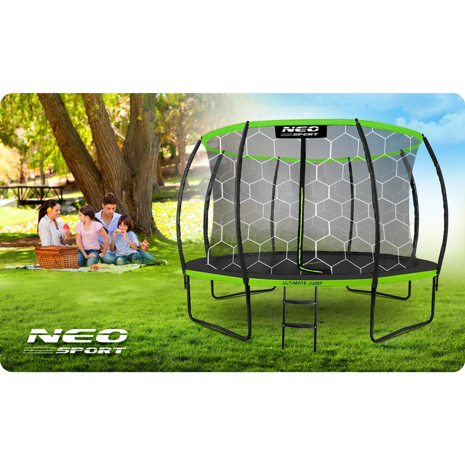 Profiliuotas sodo batutas 12 pėdų / 374 cm su vidiniu Neo-Sport tinkleliu