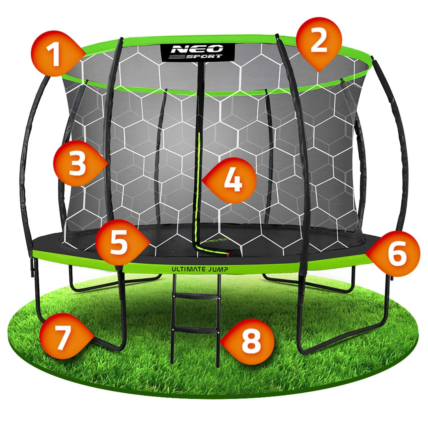 Profiliuotas sodo batutas 12 pėdų / 374 cm su vidiniu Neo-Sport tinkleliu
