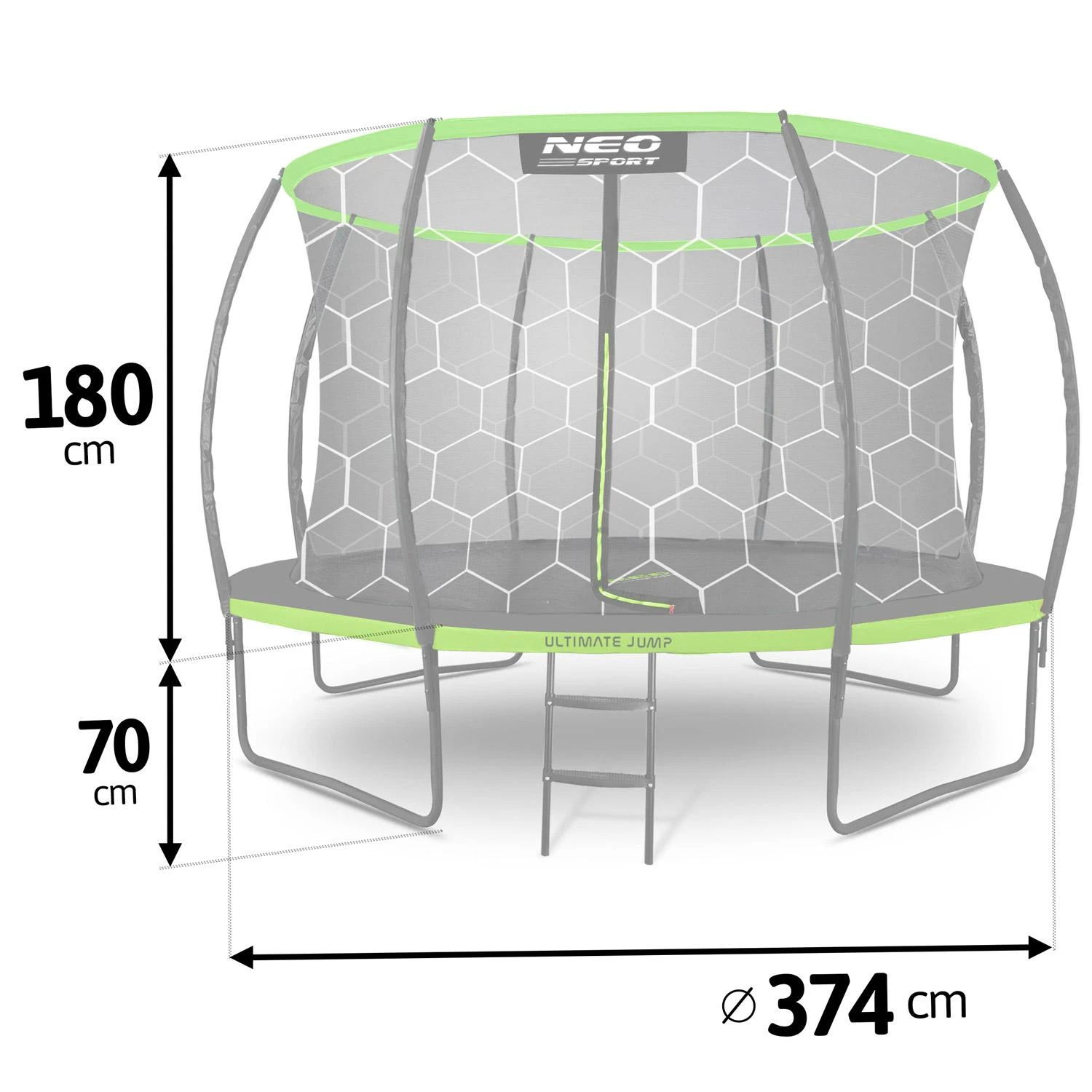 Profiliuotas sodo batutas 12 pėdų / 374 cm su vidiniu Neo-Sport tinkleliu