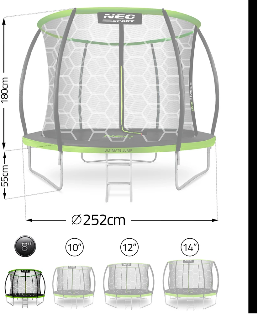 Profiliuotas sodo batutas 8 pėdų / 252 cm su vidiniu Neo-Sport tinkleliu