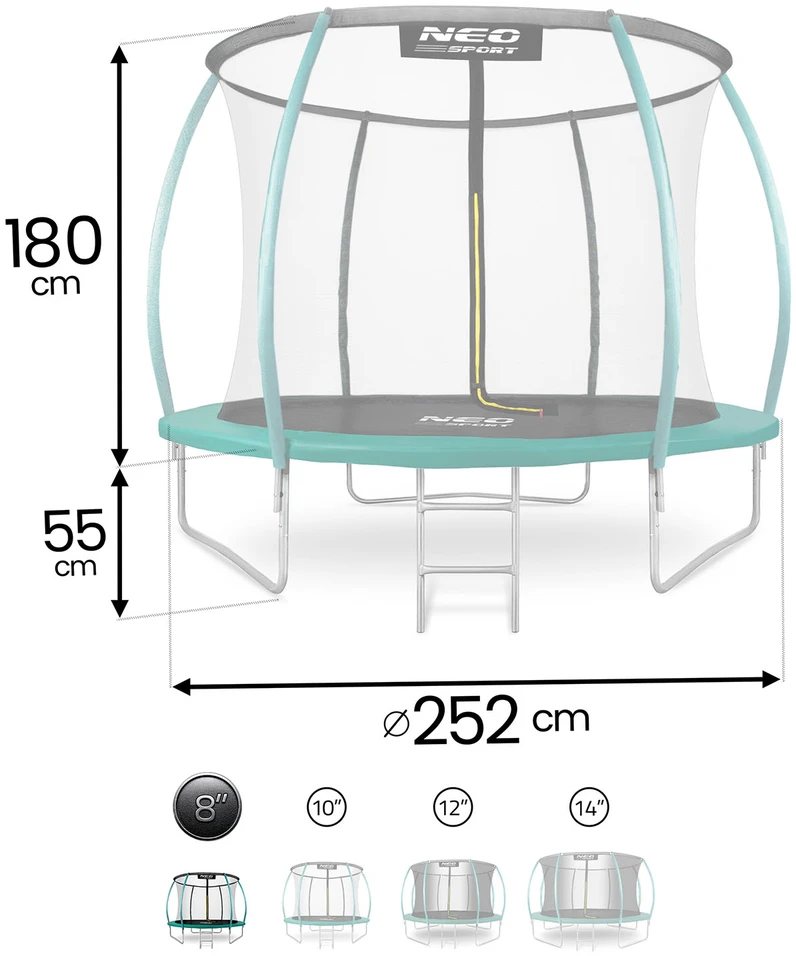 Profiliuotas sodo batutas 8 pėdų / 252 cm su vidiniu Neo-Sport tinkleliu