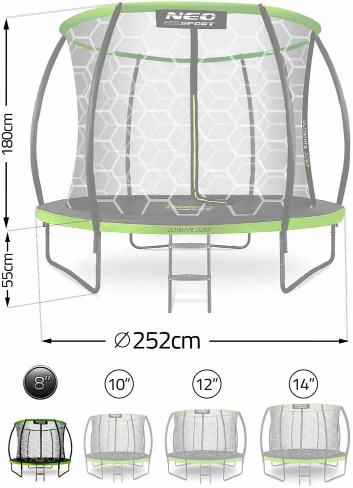 Profiliuotas sodo batutas 8 pėdų / 252 cm su vidiniu Neo-Sport tinkleliu
