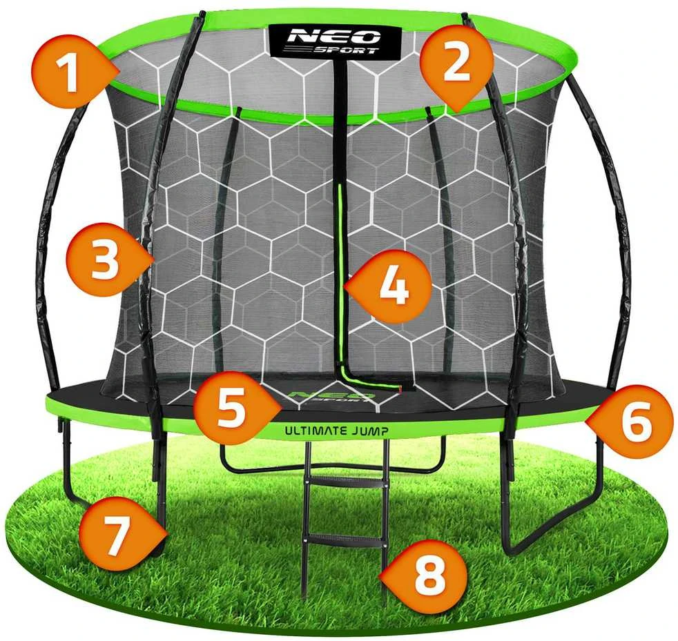 Profiliuotas sodo batutas 8 pėdų / 252 cm su vidiniu Neo-Sport tinkleliu
