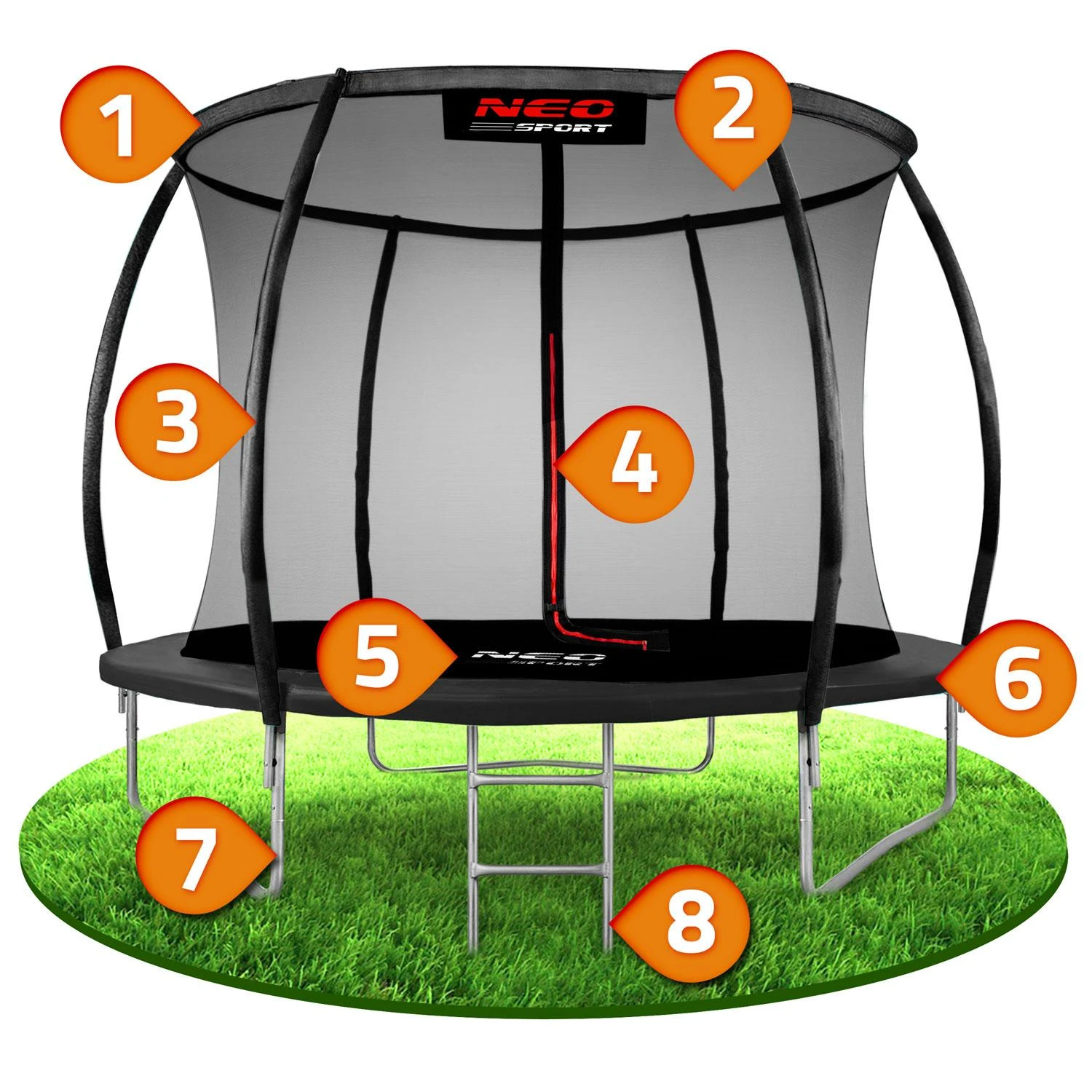 Profiliuotas sodo batutas 8 pėdų / 252 cm su vidiniu Neo-Sport tinkleliu
