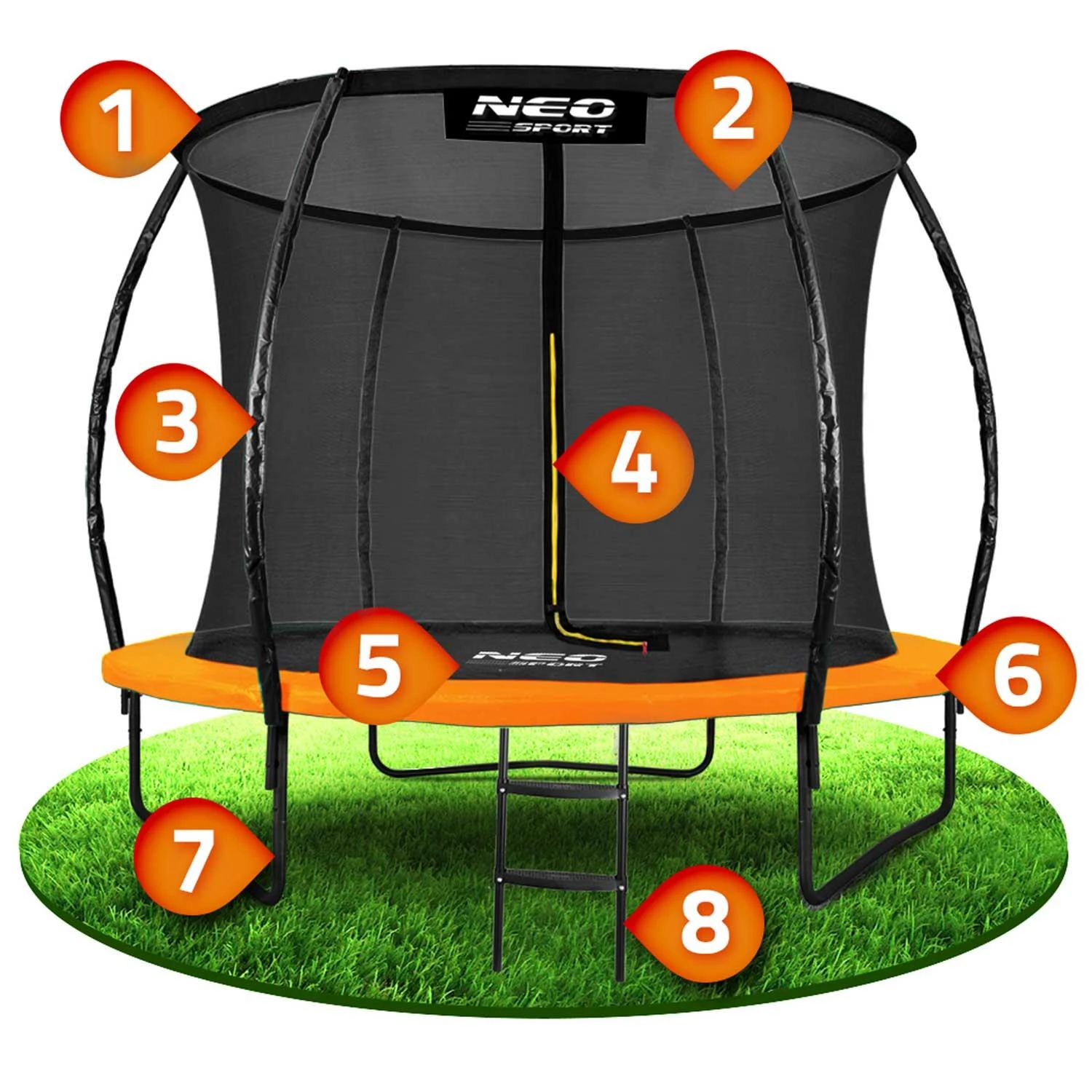 Profiliuotas sodo batutas 8 pėdų / 252 cm su vidiniu Neo-Sport tinkleliu