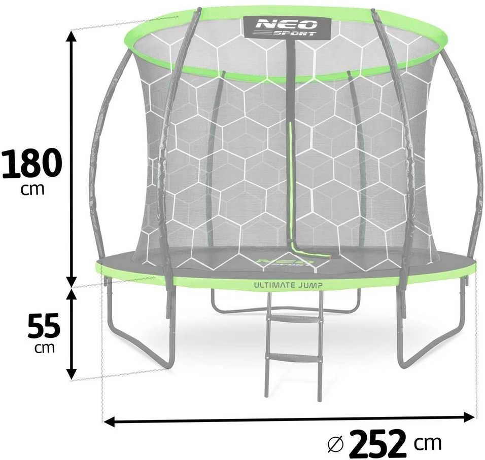 Profiliuotas sodo batutas 8 pėdų / 252 cm su vidiniu Neo-Sport tinkleliu