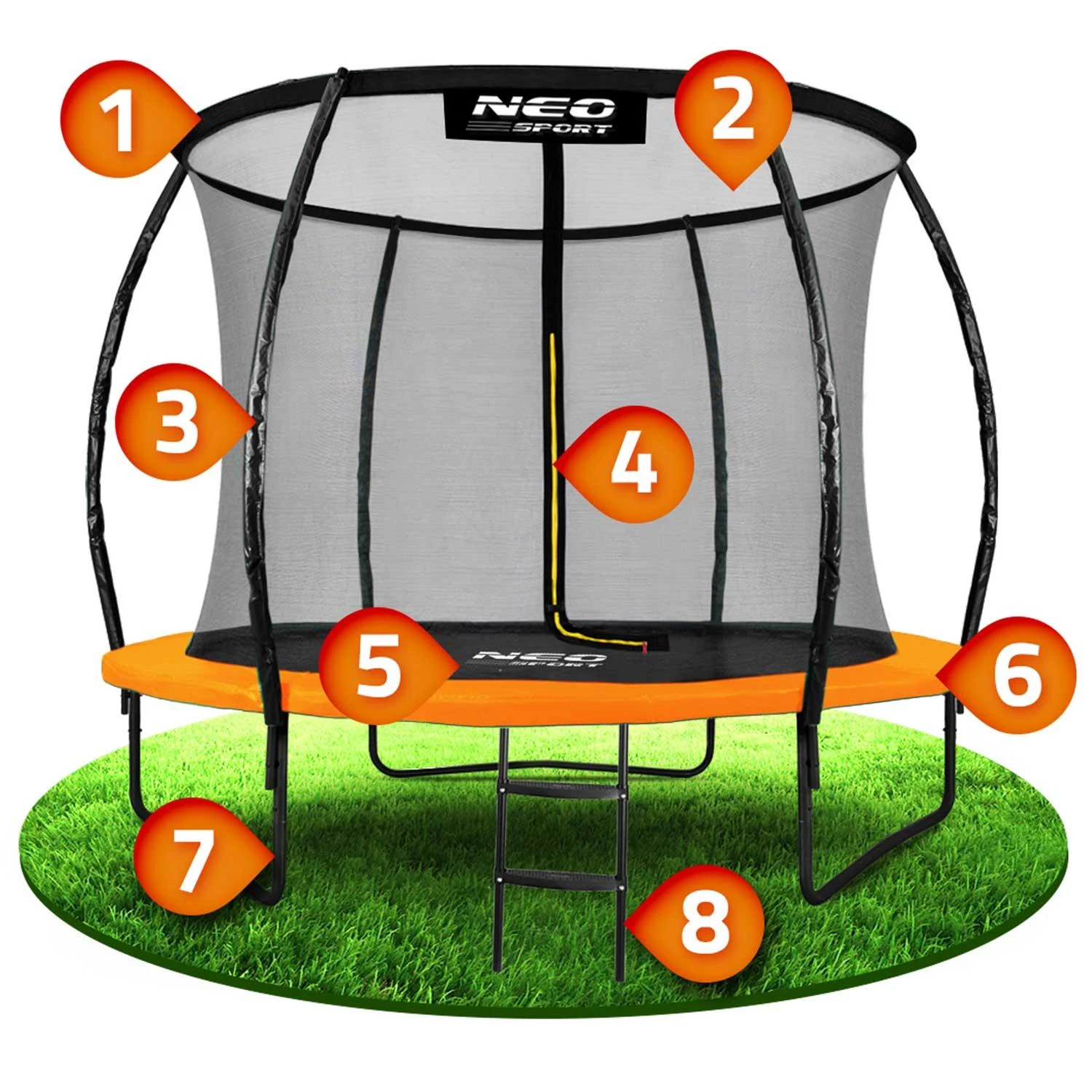 Profiliuotas sodo batutas 8 pėdų / 252 cm su vidiniu Neo-Sport tinkleliu