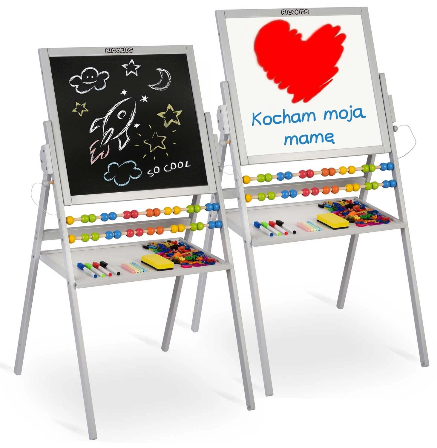 Ricokids pilka magnetinė kreidinė sukamasis lenta