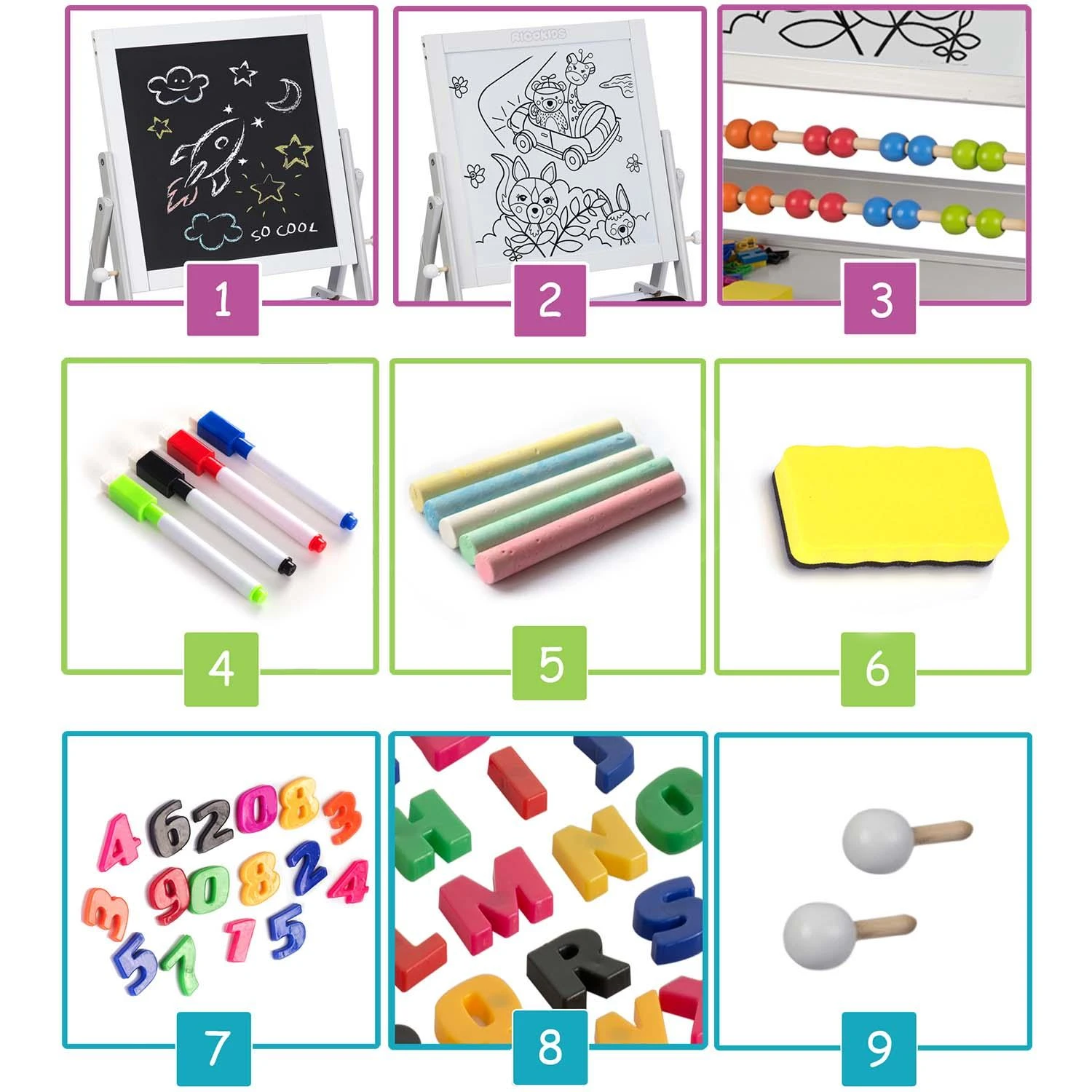 Ricokids pilka magnetinė kreidinė sukamasis lenta