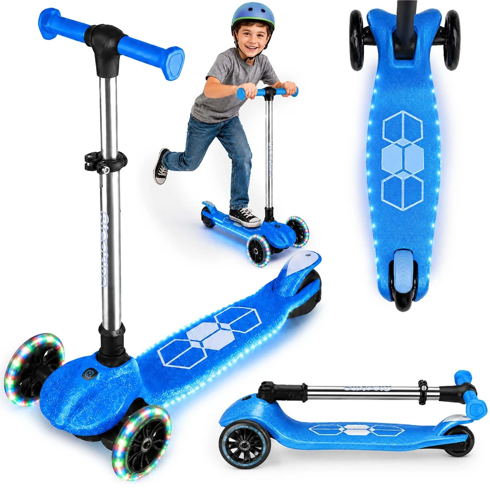 Ricokids Jelly mėlynas triratis vaikų balansinis paspirtukas, šviečiantis tamsoje