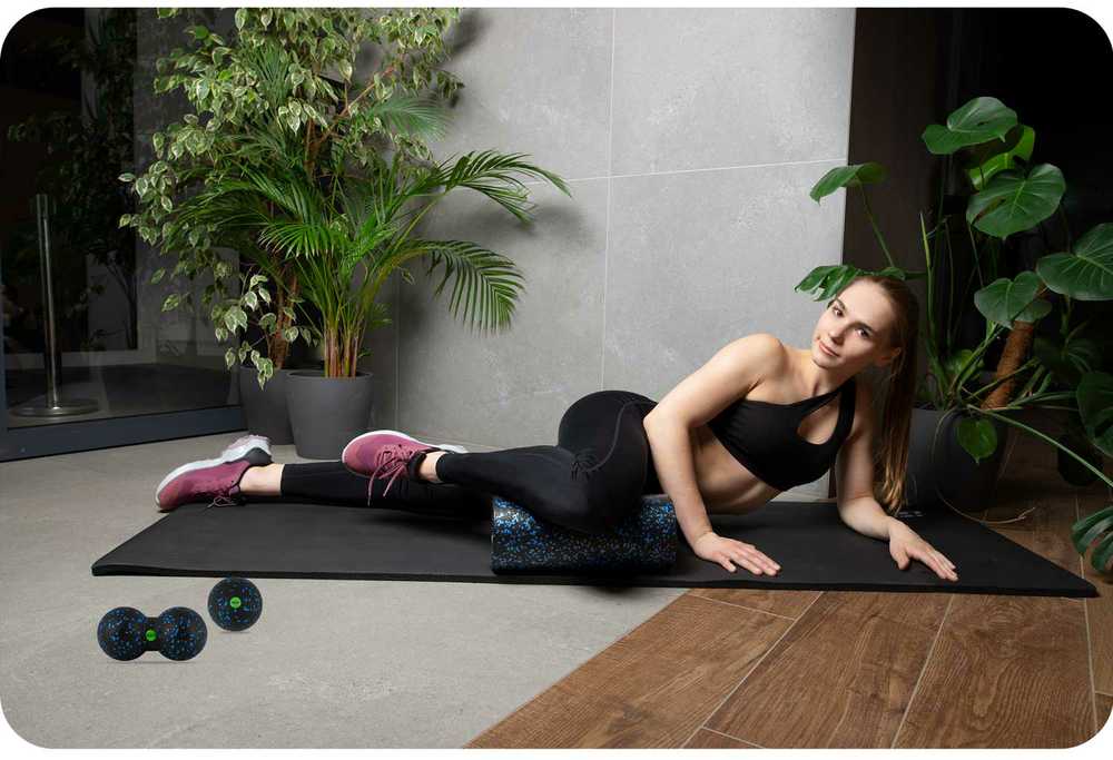 Neo-Sport Mankštos volelio + kamuolio + dvigubo masažo kamuolio rinkinys NS-998, juodas ir mėlynas