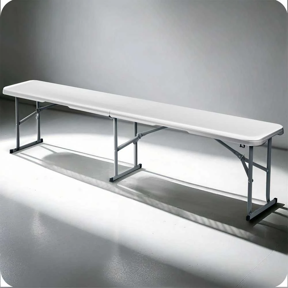 Maitinimo komplektas sodo sulankstomas stalas + 2 suolai 180 cm Plonos baltas