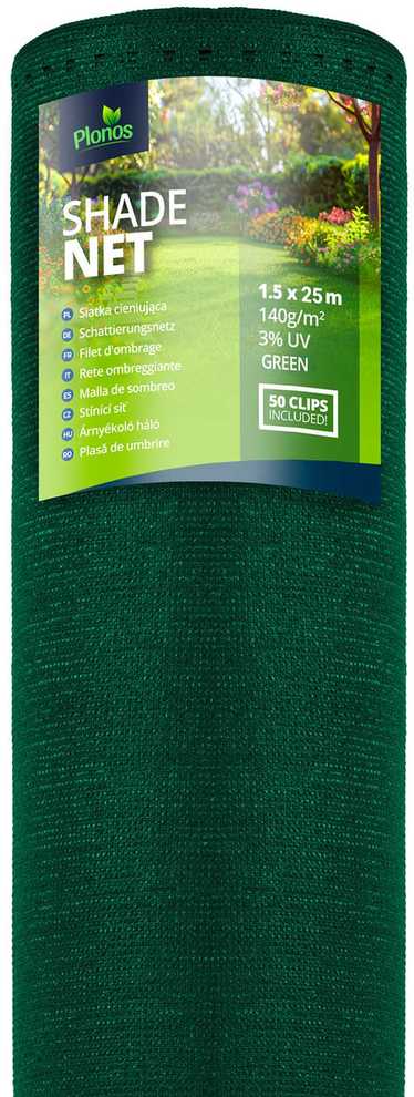 Plonos Tinklelis nuo šešėlių 1,5 x 25 m, 140 g/m², žalias + 50 spaustukų