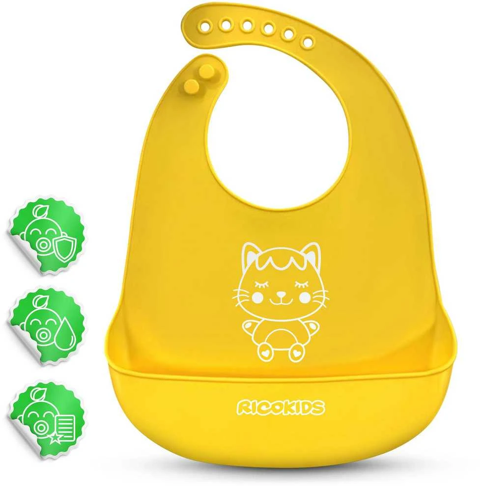 Ricokids geltonas silikoninis maitinimo seilinukas
