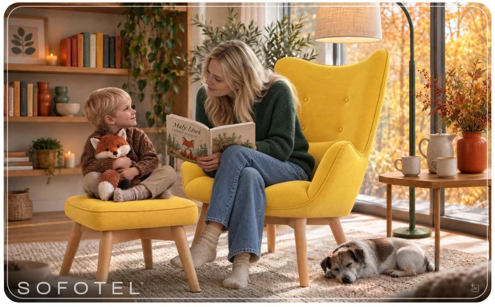 Sofotel Geltonas Norse fotelis uszak su pakoja