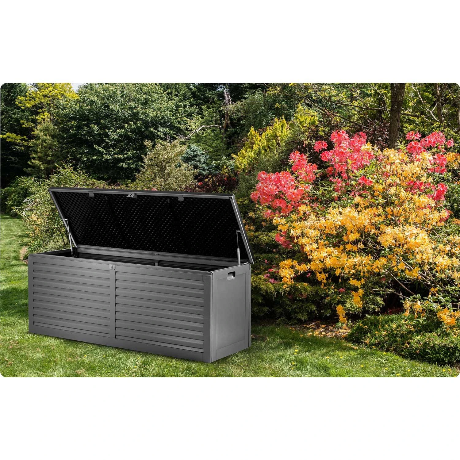 Plonos Sodo dėžė 143 x 57 x 53,5 cm 390 litrų juodos ir pilkos spalvos
