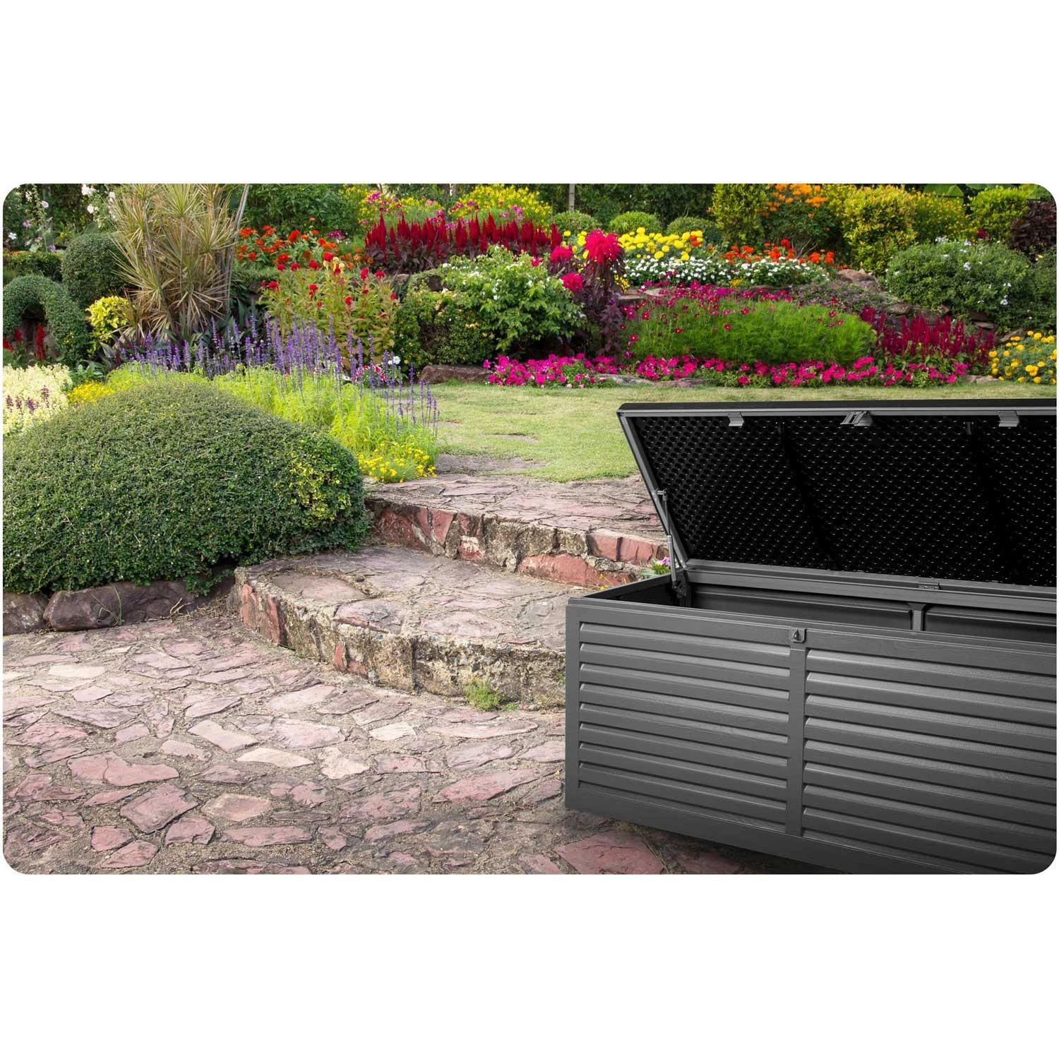 Plonos Sodo dėžė 143 x 57 x 53,5 cm 390 litrų juodos ir pilkos spalvos