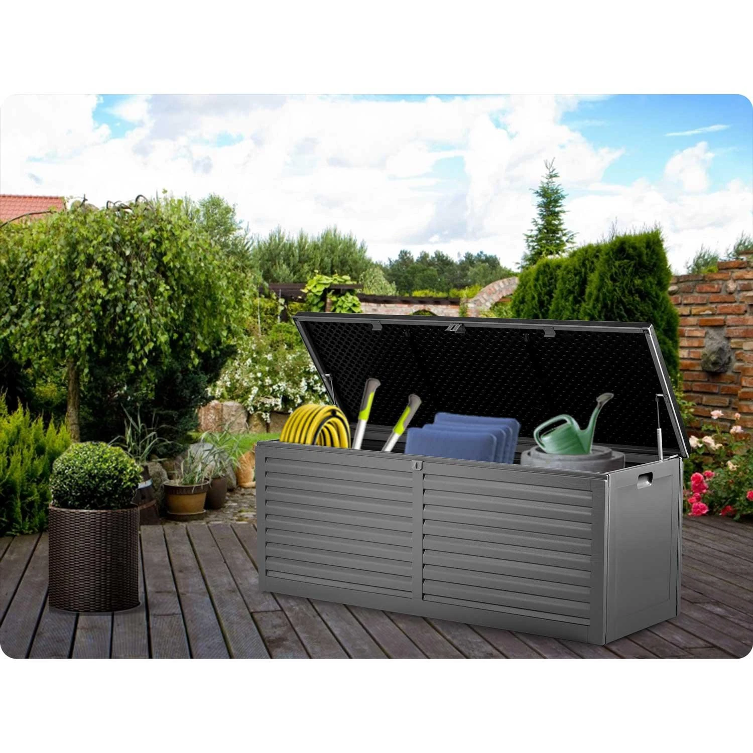 Plonos Sodo dėžė 143 x 57 x 53,5 cm 390 litrų juodos ir pilkos spalvos
