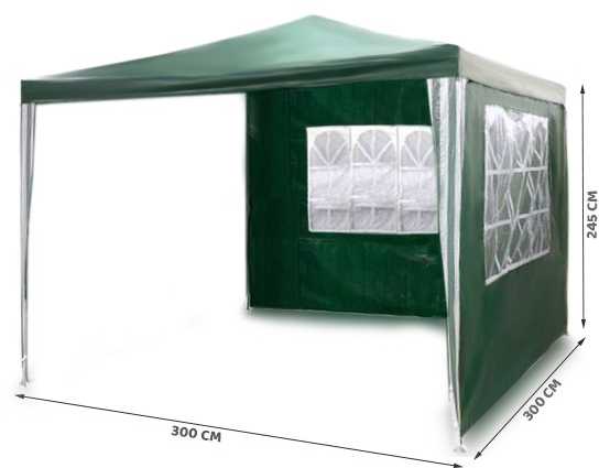Sodo paviljonas + 2 sienos 3 x 3 m žalios spalvos Plonos