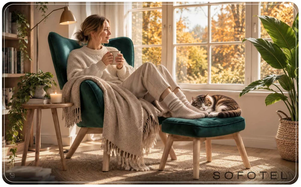 Sofa Fotelis uszak su pakoja Sofotel Norse tamsiai žalias