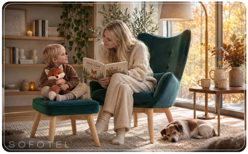 Sofa Fotelis uszak su pakoja Sofotel Norse tamsiai žalias