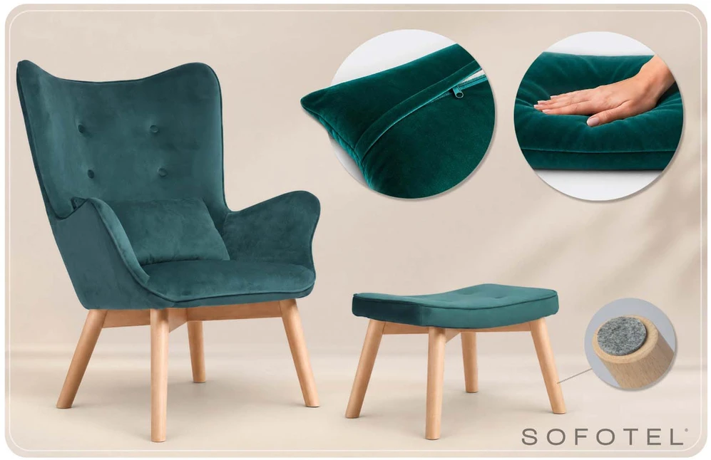 Sofa Fotelis uszak su pakoja Sofotel Norse tamsiai žalias