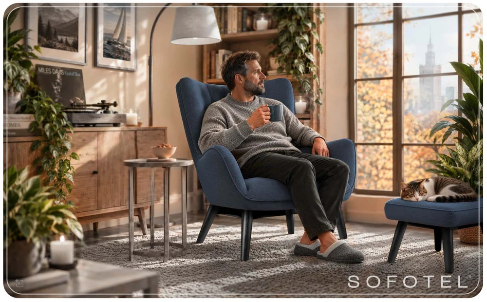 Fotelis uszak su pakoja Sofotel Norse mėlynas