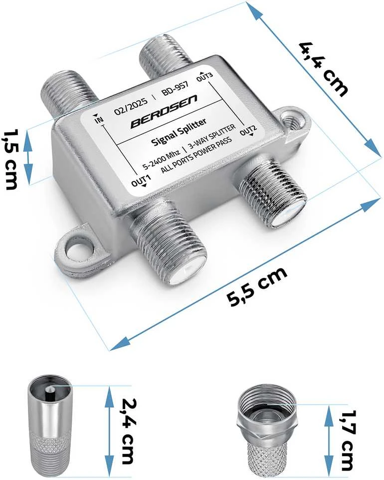 Pasyvus antenos skirstytuvas, 3 įėjimai, 5–2400 MHz, Berdsen BD-957