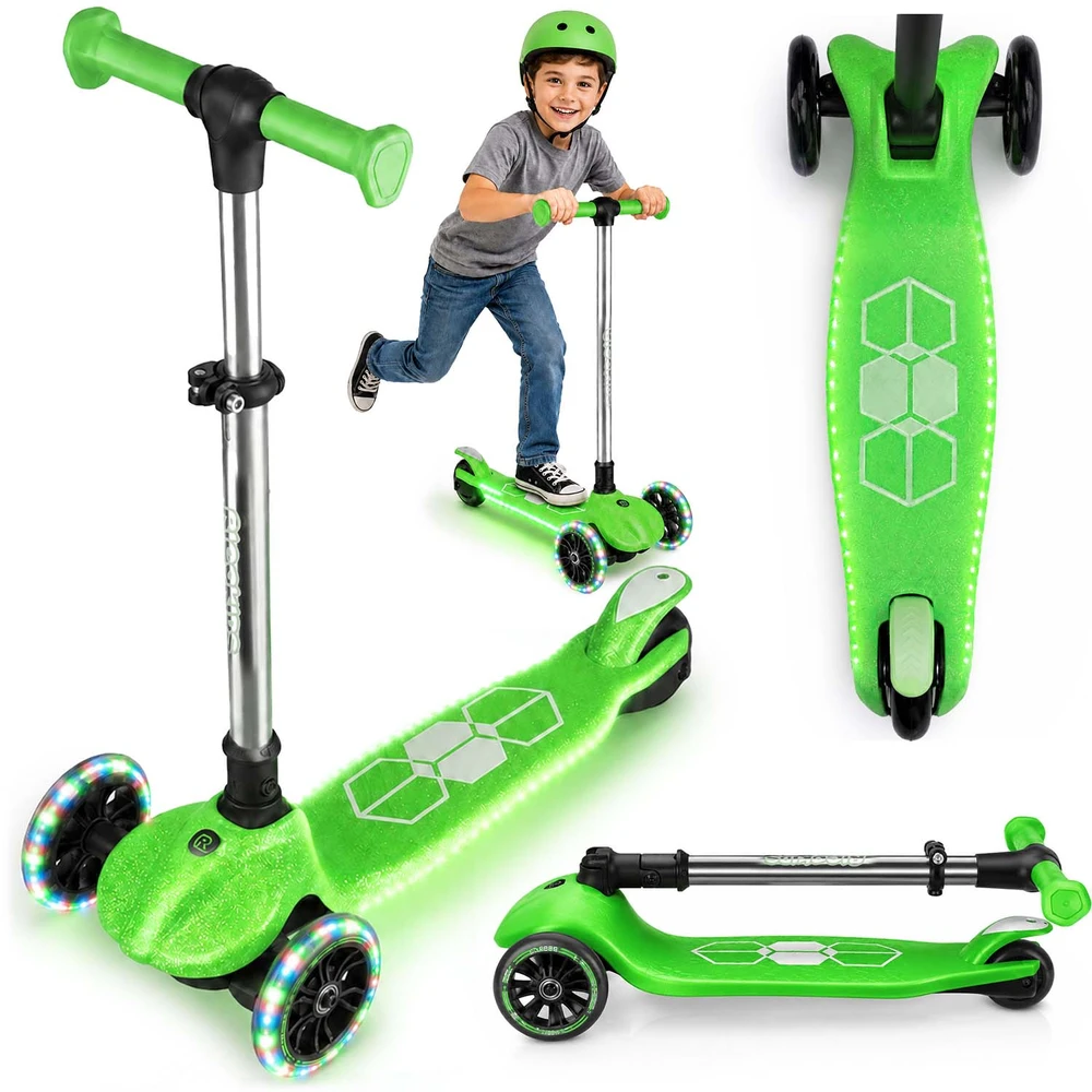 Ricokids Jelly vaikiškas žalias triračio balansinis paspirtukas su šviesomis tamsoje