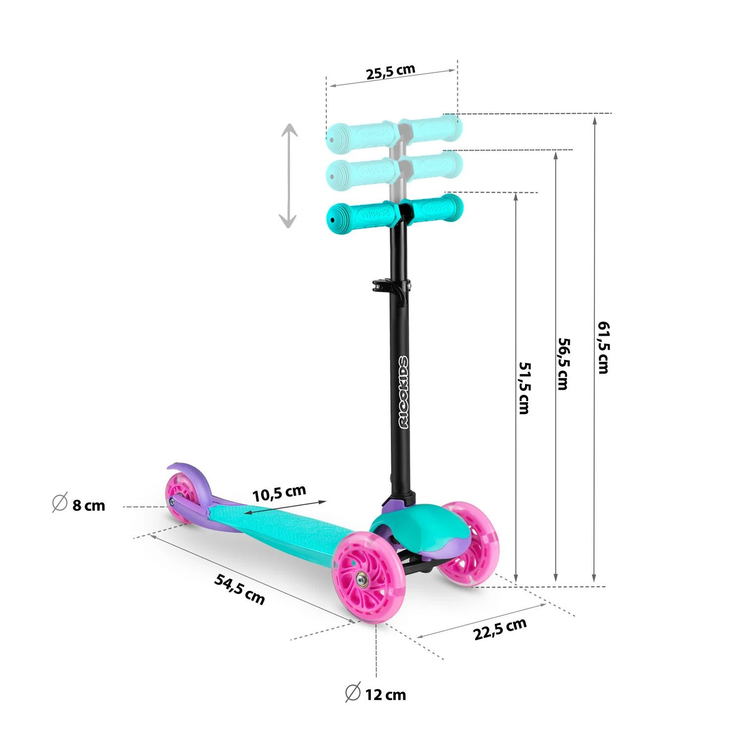 Triratis paspirtukas Ricokids Loco - turkio-rožinės spalvos