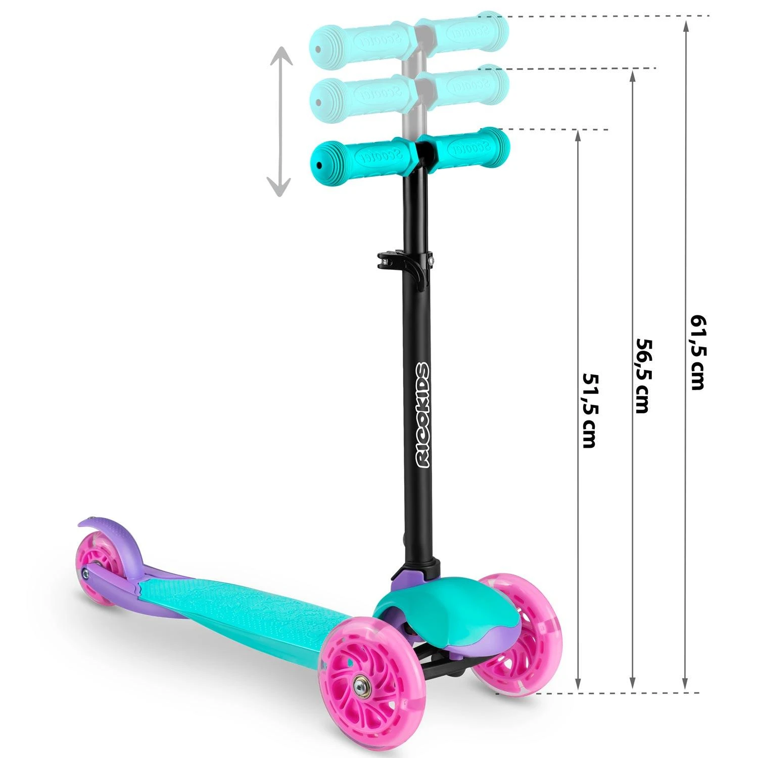 Triratis paspirtukas Ricokids Loco - turkio-rožinės spalvos