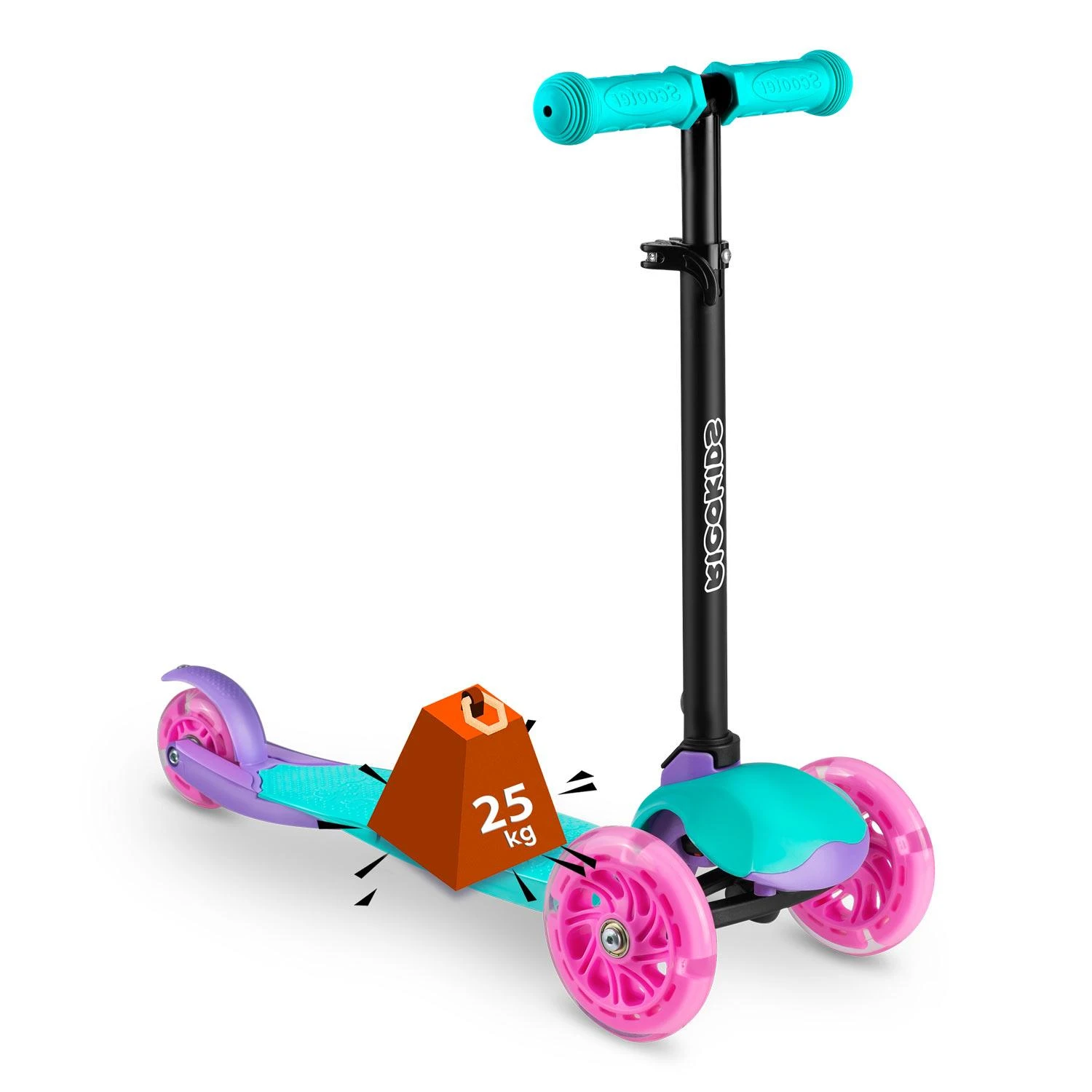 Triratis paspirtukas Ricokids Loco - turkio-rožinės spalvos