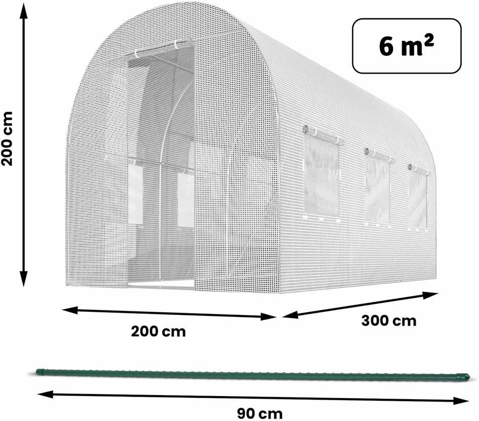 Šiltnamis 2 x 3 m (6 m2) baltas Plonos