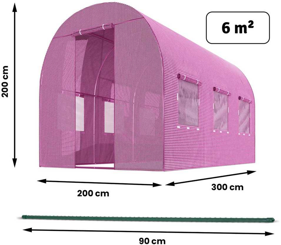 Šiltnamis 2 x 3 m (6 m2) rožinis Plonos