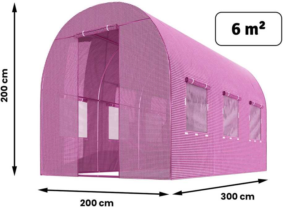Šiltnamis 2 x 3 m (6 m2) rožinis Plonos