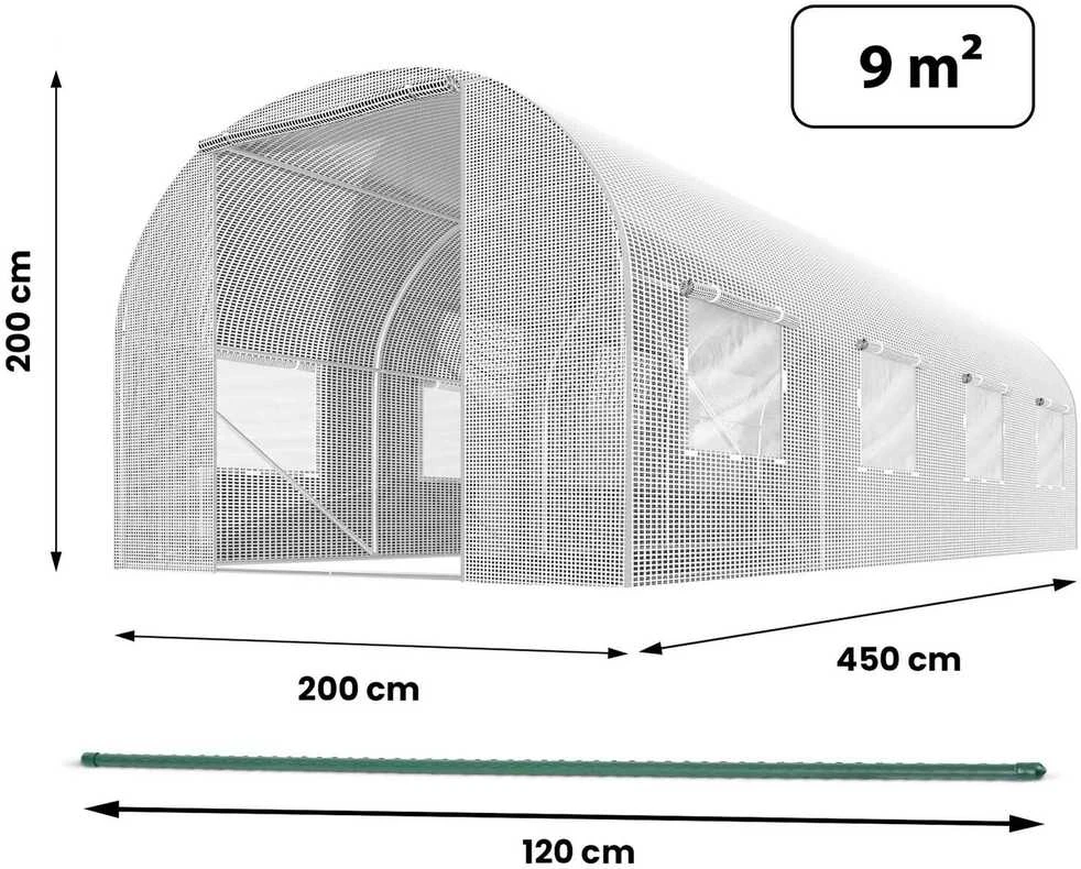 Šiltnamis 2 x 4,5 m (9 m2) baltas Plonos