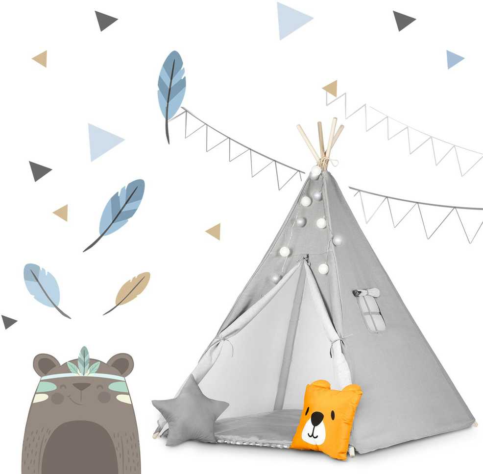 Ricokids Vaikiška tipi palapinė su girlianda ir lemputėmis - pilka