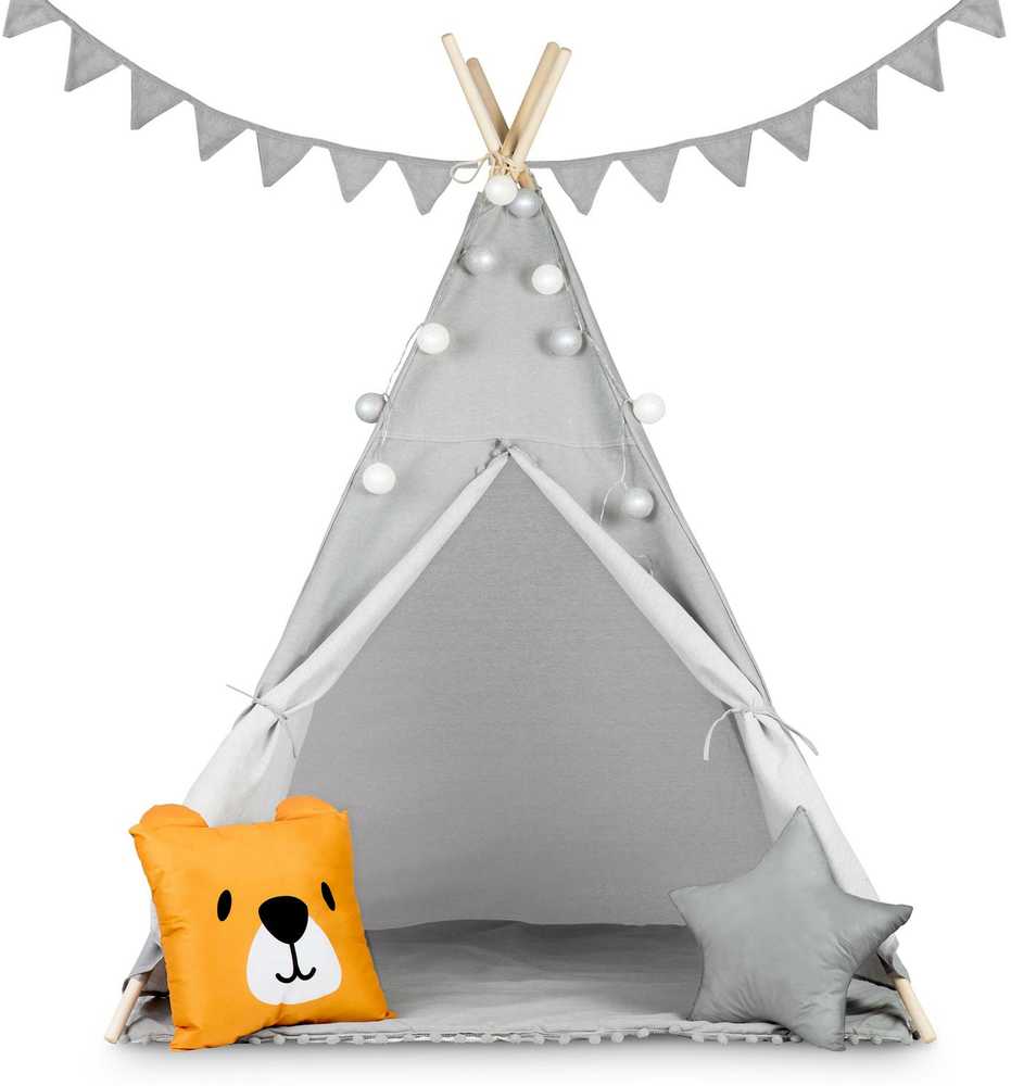 Ricokids Vaikiška tipi palapinė su girlianda ir lemputėmis - pilka