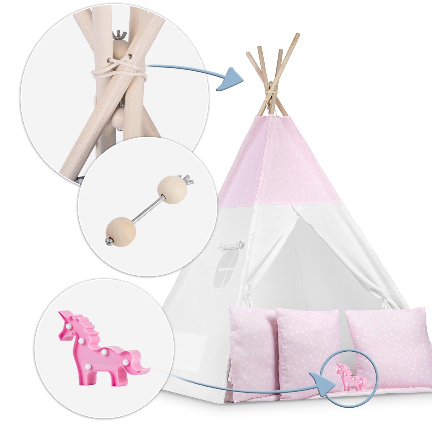 Ricokids Vaikiška tipi palapinė su lemputėmis - rožinė su taškeliais